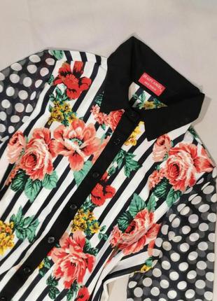 Новая яркая блуза в полоску горошек цветочек в винтажном ретро стиле блуза в смужку горошок квіточка у вінтажному стилі ретро2 фото