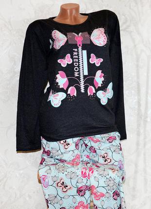 Размер m (44). женский комплект для сна, пижама двойка, кофта и штаны, маска для сна, серо-голубая, турция3 фото