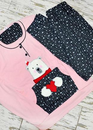 Размер 2xl (50-52). женская одежда для дома, розово-серая пижама 100% х.б, кофта и штаны, турция2 фото
