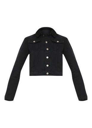 Черная джинсовая куртка английского бренда prettylittlething5 фото