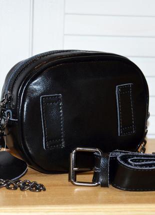 Черная женская кожаная сумка на пояс и через плечо, напоясная стильная сумочка4 фото