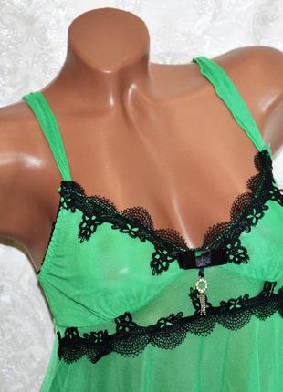 Зеленый комплект ночного женского белья, сексуальная сорочка пеньюар сетка и трусы стринги, размер l2 фото