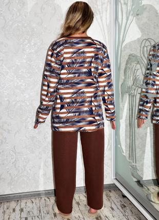 Размер 54. фланелевая теплая пижама на байке, коричневый костюм для сна и дома5 фото
