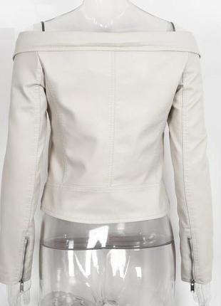 Размер 42-44. женский, осенний кожаный пиджак-куртка, эко кожа, молочного цвета (слоновая кость)3 фото
