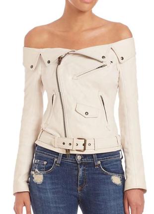 Размер 42-44. женский, осенний кожаный пиджак-куртка, эко кожа, молочного цвета (слоновая кость)