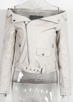 Размер 42-44. женский, осенний кожаный пиджак-куртка, эко кожа, молочного цвета (слоновая кость)5 фото