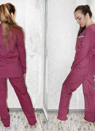 Розмір 50-52. тепла бавовняна піжама на байку двійка, кофта та штани, фіолетовий жіночий домашній костюм5 фото