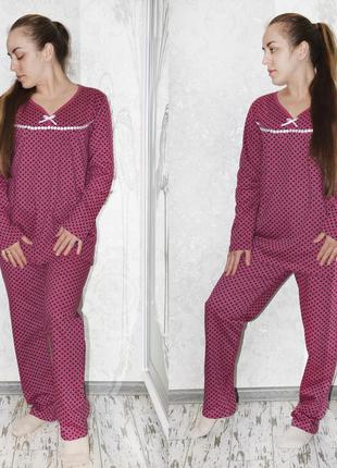 Розмір 50-52. тепла бавовняна піжама на байку двійка, кофта та штани, фіолетовий жіночий домашній костюм4 фото