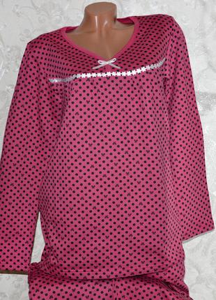 Розмір 50-52. тепла бавовняна піжама на байку двійка, кофта та штани, фіолетовий жіночий домашній костюм