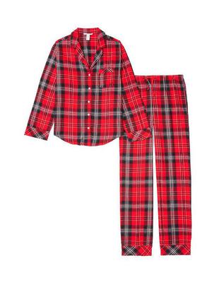 Розмір xl (50-54). червона фланелева жіноча піжама victoria's secret двійка, кофта та штани, домашній костюм4 фото