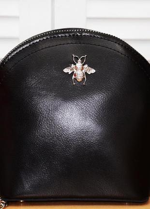 Черная женская кожаная сумка, с ручкой, через плечо7 фото