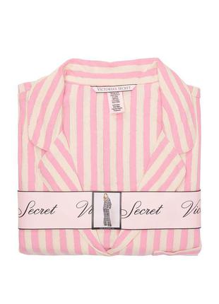 Размер l (48-50). хлопковая женская пижама виктория сикрет, розовый фланелевый домашний костюм в полоску4 фото