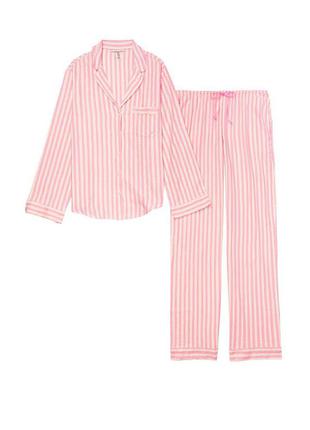 Размер l (48-50). хлопковая женская пижама виктория сикрет, розовый фланелевый домашний костюм в полоску3 фото