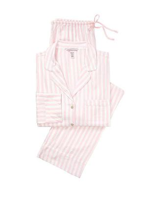 Размер s (44-46). хлопковая женская пижама виктория сикрет, розовый фланелевый домашний костюм в полоску3 фото