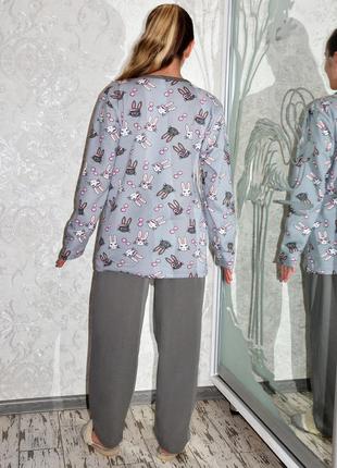 Размер 52. женская теплая пижама на байке, серый зимний комплект для сна и дома4 фото