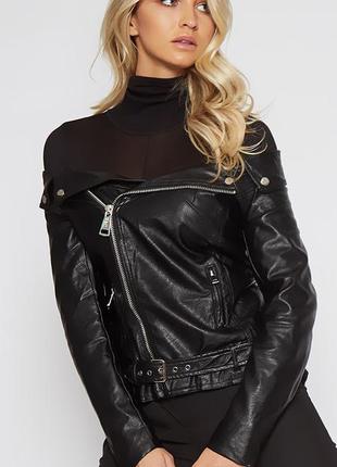 Размер 40-42. женский, осенний черный кожаный пиджак-куртка, эко кожа5 фото