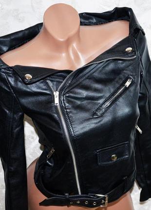 Размер 40-42. женский, осенний черный кожаный пиджак-куртка, эко кожа8 фото