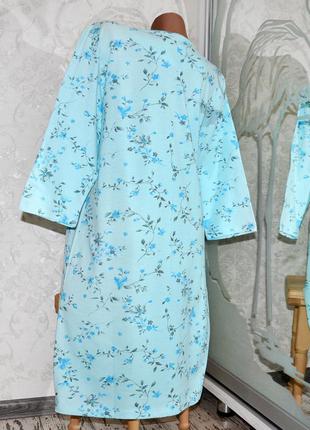 Большие размеры  48, 50 зимняя женская ночная рубашка для сна, голубая ночнушка, на байке2 фото