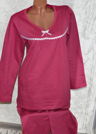 Розміри 48-50, 54-56, 56-58 бавовняна піжама двійка, кофта та штани, фіолетовий жіночий домашній костюм2 фото