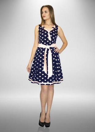 Платье  алеся ак-57 синий/сердечки/галстук