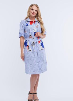 Платье-рубашка  алеся ак-242 коттон девочки/мелкий цветок