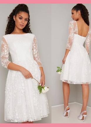 Chi chi london bridal качественное нарядное белое свадебное миди платье1 фото