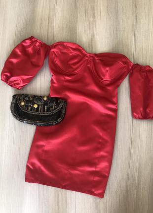 Плаття сукня сатин атлас корпоратив новий рік червоне1 фото