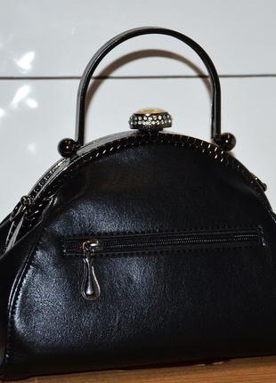 Красивая черная нарядная женская сумка-кошелек, сумка-саквояж на выход, с камнями, с плечевым ремнем4 фото