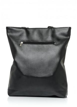 Стильная женская черная сумка-шоппер с вместительным карманом и двумя ручками + ключница, матовая эко-кожа3 фото