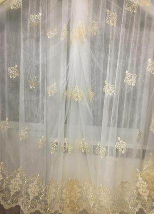 Тюль фатин с золотистой вышивкой