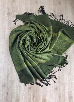 Пашмина/шёлк шикарный новый палантин,шаль,шарф зелёный2 фото