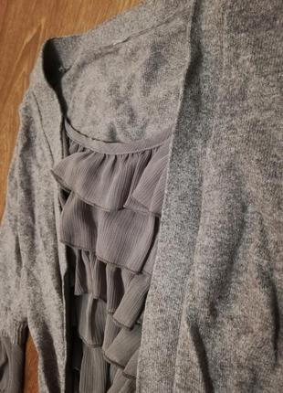 Кофта свитер серая с рубашкой боа женская шерсть8 фото