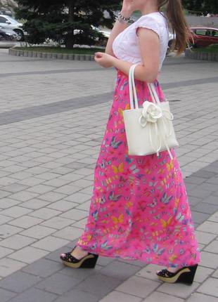 Довге рожеве плаття, сарафан, максі, з квітами, шифонову сукню