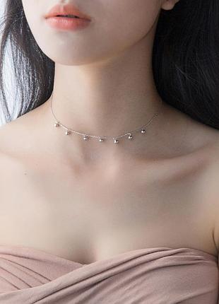 Колье-чокер серебряный с бусинами, серебро 925 пробы