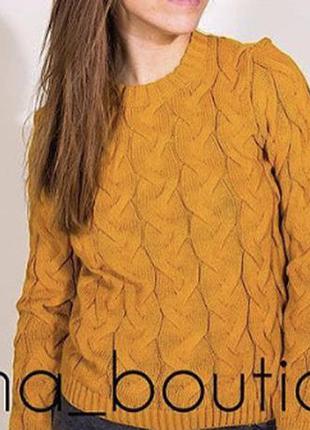 Тёплый вязаный горчичный свитер/джемпер/кофта с косами1 фото