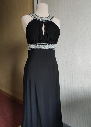 Шикарное чёрное вечернее платье чешский бисер камни