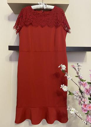 Шикарное элегантное красное платье миди футляр,1 фото