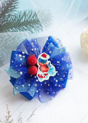Бантики сині зимові, новорічні бантики - гумка для дівчаток, бантики снігур, екошкіра, з стрічки