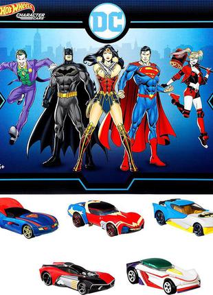 Набор машинок хот вилс супер герои 5шт в коробке hot wheels dc character cars 5-pack