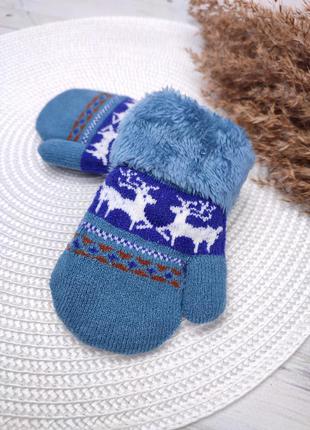 Теплі рукавиці дитячі на ворсовом хутрі з шнурівкою 2-4 з манжетом4 фото
