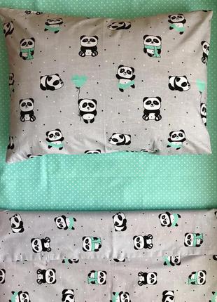 Детское постельное белье "милые панды" (100 % хлопок)2 фото