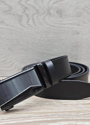 Классический кожаный черный мужской ремень с пряжкой автомат 3,5см2 фото