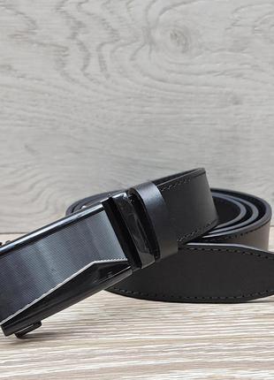 Класичний чорний шкіряний чоловічий ремінь з пряжкою автомат 3,5 см