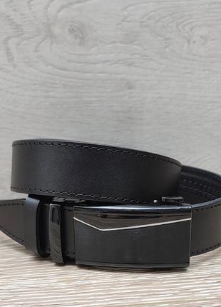 Класичний чорний шкіряний чоловічий ремінь з пряжкою автомат 3,5 см
