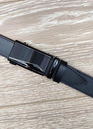 Класичний чорний шкіряний чоловічий ремінь з пряжкою автомат 3,5 см