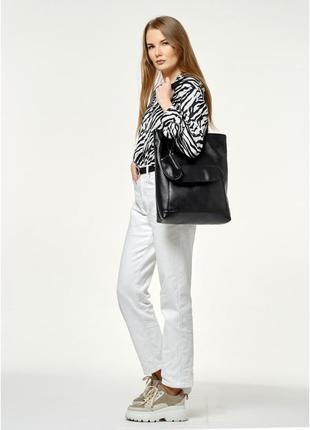 Женская черная сумка шоппер с матовой эко-кожи с большим карманом и двумя ручками + ключница2 фото