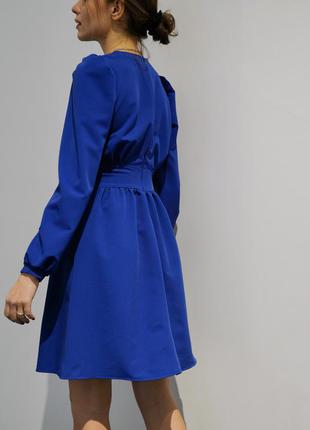 Платье с акцентной талией синее2 фото