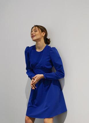Платье с акцентной талией синее6 фото