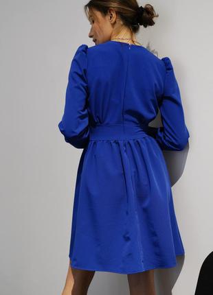 Платье с акцентной талией синее5 фото