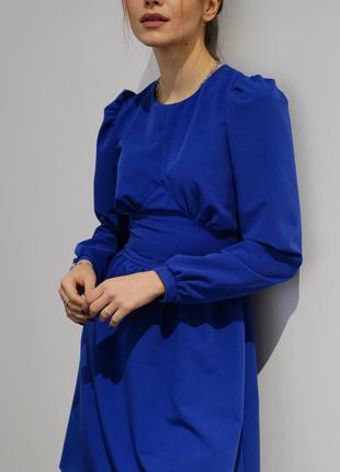 Платье с акцентной талией синее4 фото